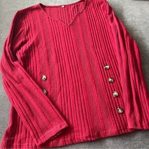Red Ribbed Lightweight Sweater with Button Accents size XL